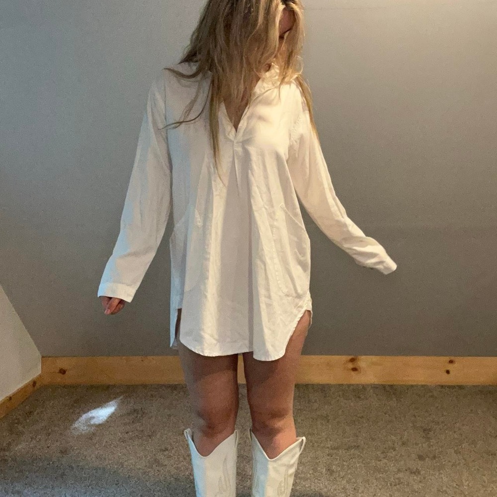 CP Shades Teton Tunic Dress White Long Sleeve Popover Boho Size S